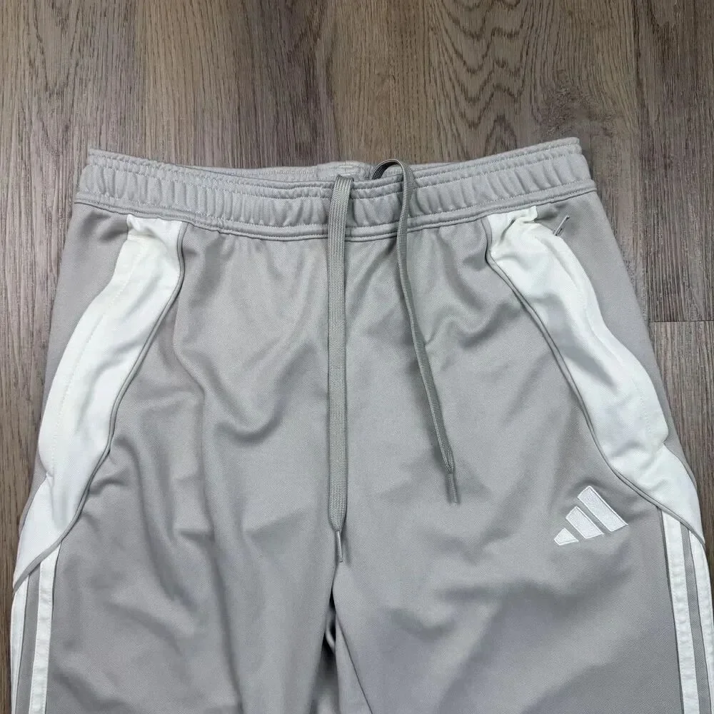 Adidas Track Pants Mens Medium Gray AEROREADY 3-Stripes Ankle Zip Athletic